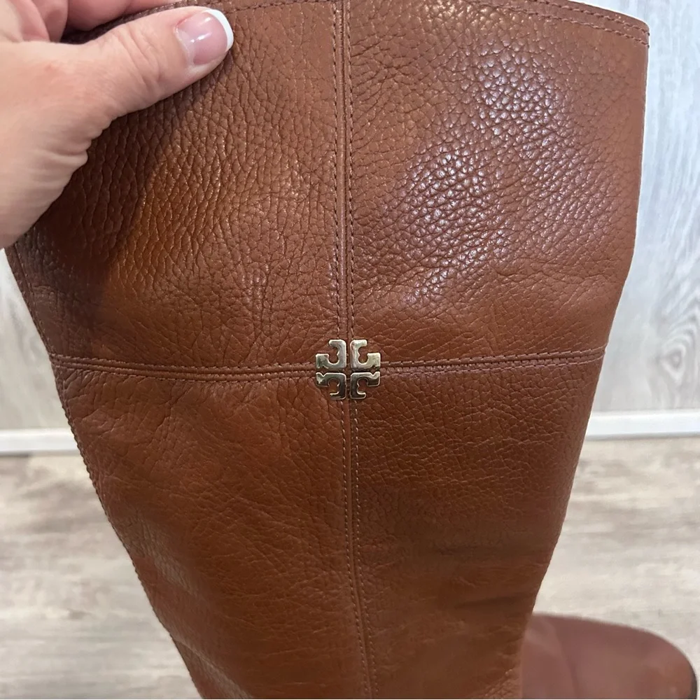 Tory Burch Jolie Tall Riding Boots Womens 9.5  Brown Pebbled Leather Equestrian